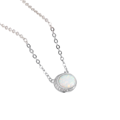 Silver Color Round White Opal Necklace-Florence Scovel