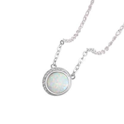 Silver Color Round White Opal Necklace-Florence Scovel