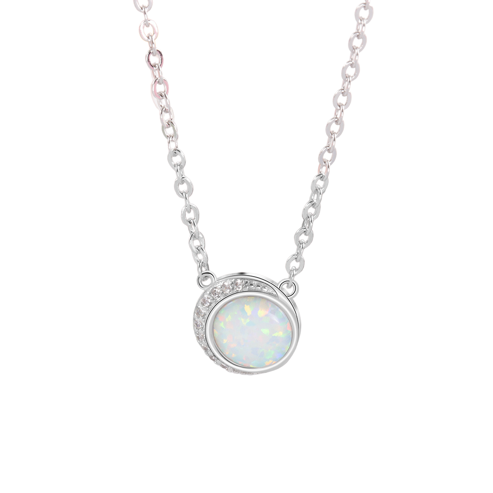 Silver Color Round White Opal Necklace-Florence Scovel
