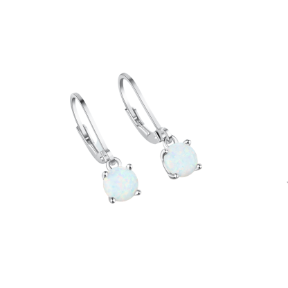 Silver Color White Opal Hoop Earrings For Women-Florence Scovel