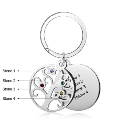 Personalized Tree of Life Keychains With 4 Names-Florence Scovel