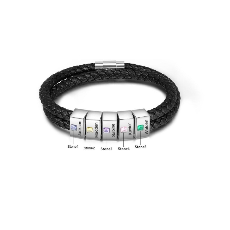 Customized 5 Names 5 Stones Engraved Beads Bracelet For Men-Florence Scovel