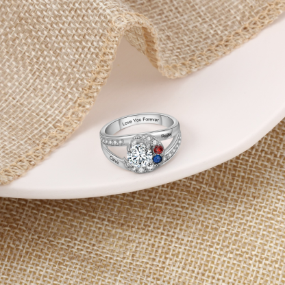 Personalized 2 Names And Birthstones Moon Rings-Florence Scovel