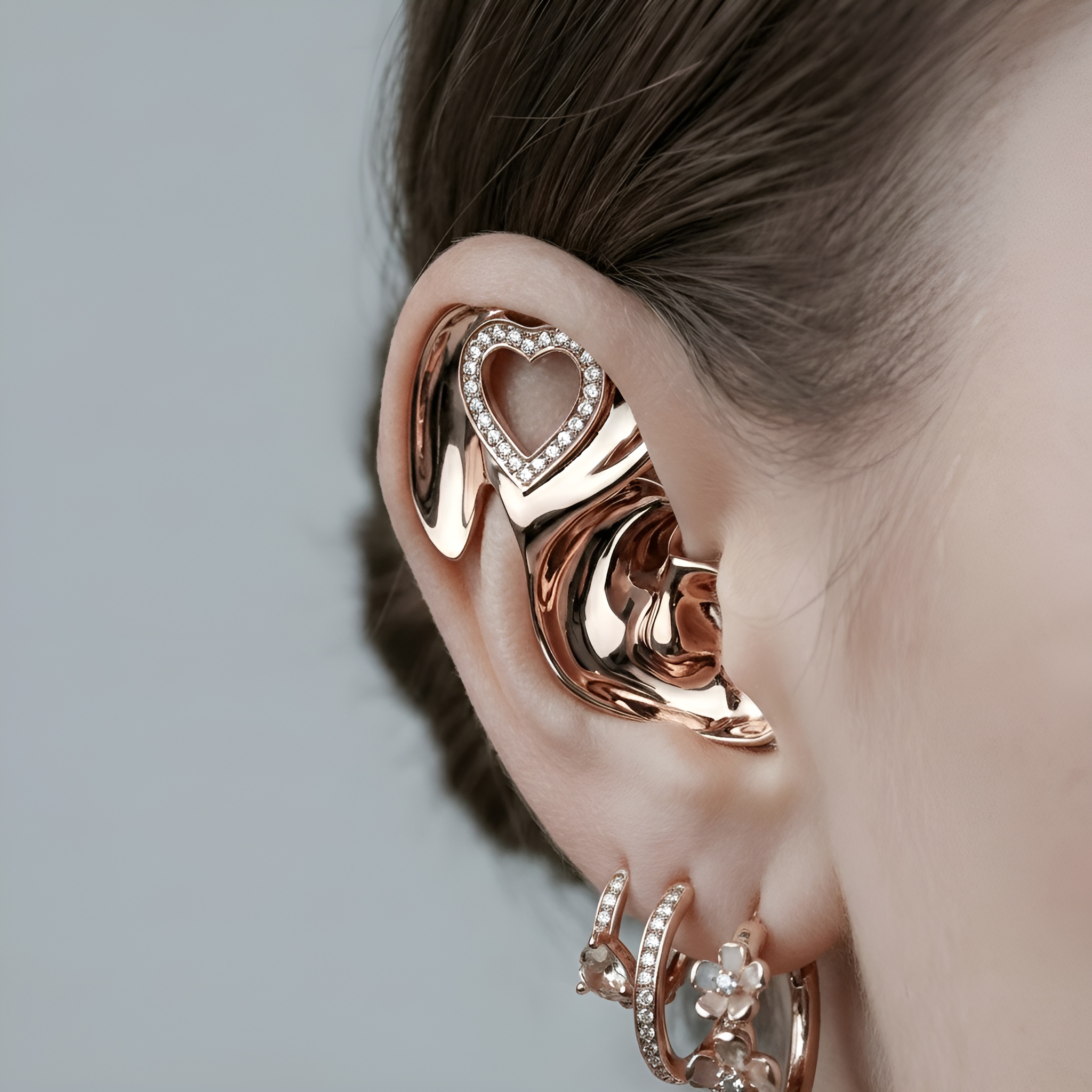 Diamond Halo Sculptural Cuff Statement Jewelry