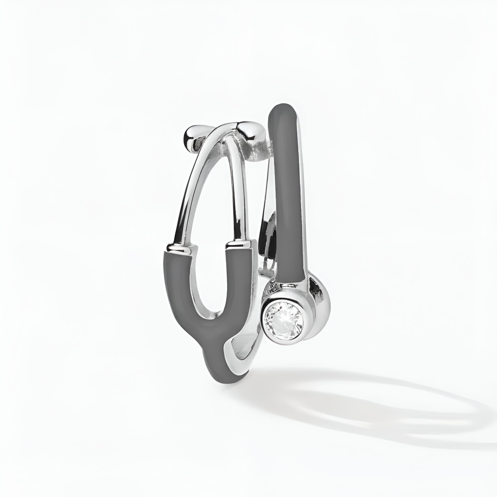 Curved Enamel Band Jewelry Ring With Stone