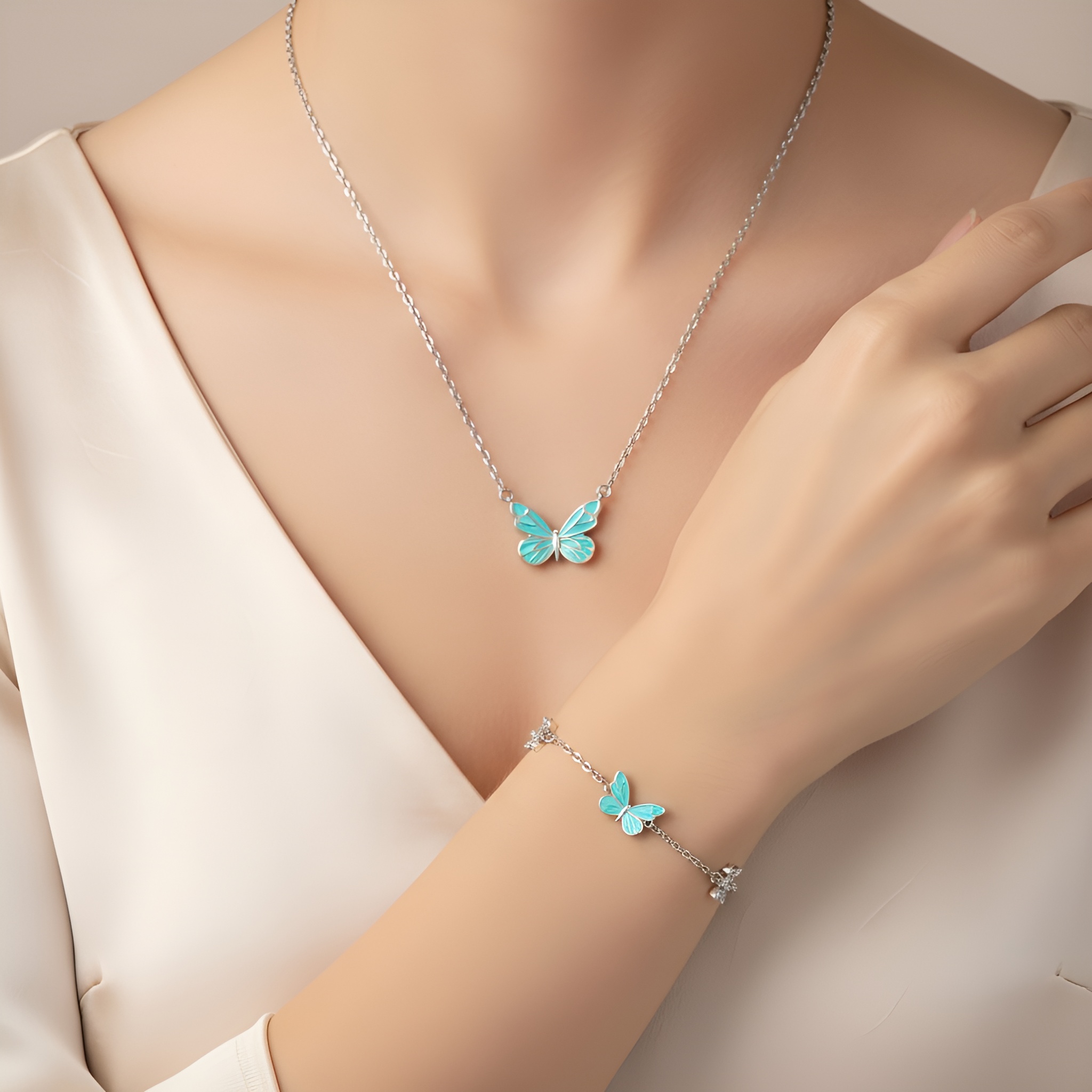 Glow Butterfly Necklace And Bracelet Set