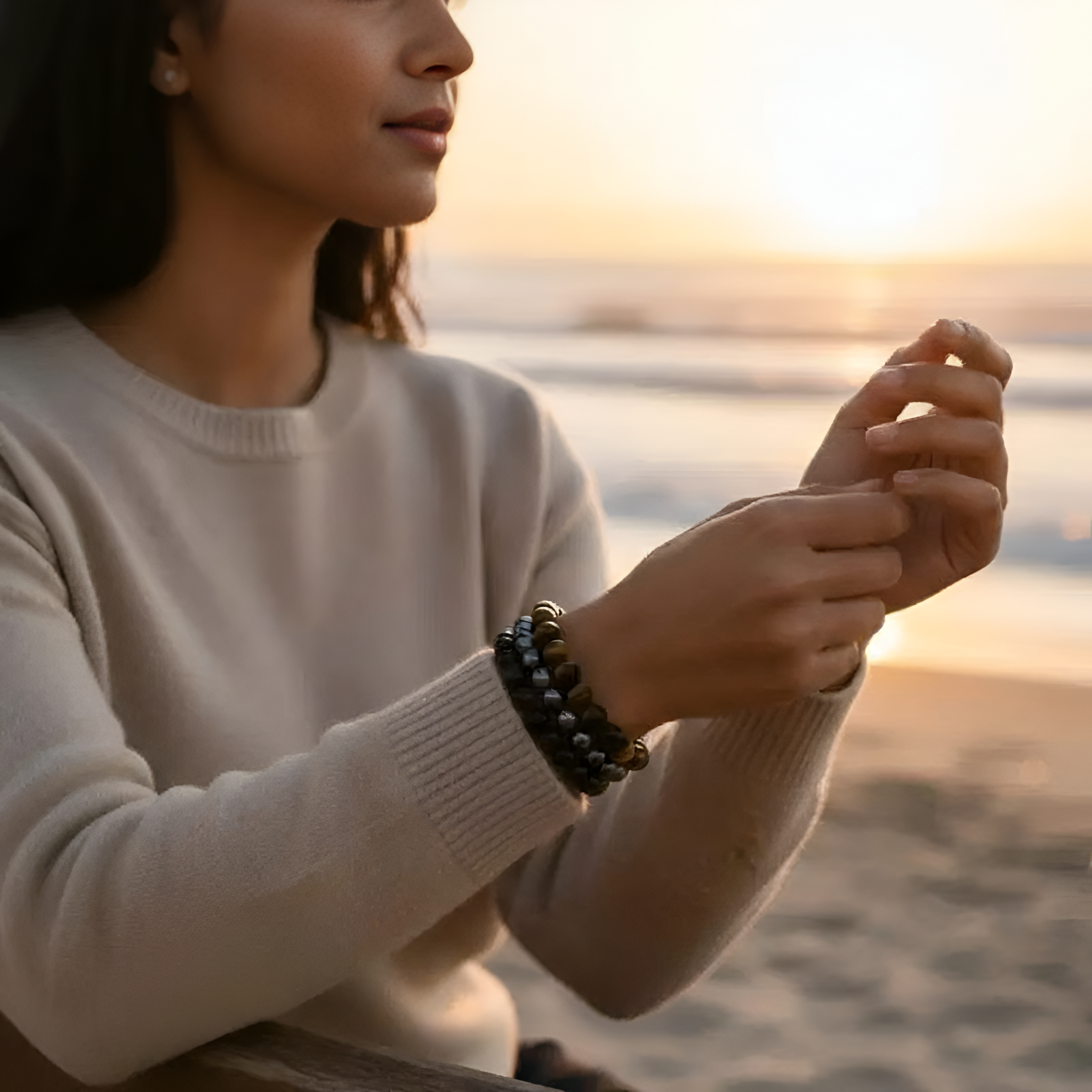 Triple Protection Bracelet Set 8mm Tigers Eye Obsidian, Amethyst Apatite Rose Quartz & Hematite | Unisex Healing Gift Crystal Jewelry Emotional Balance