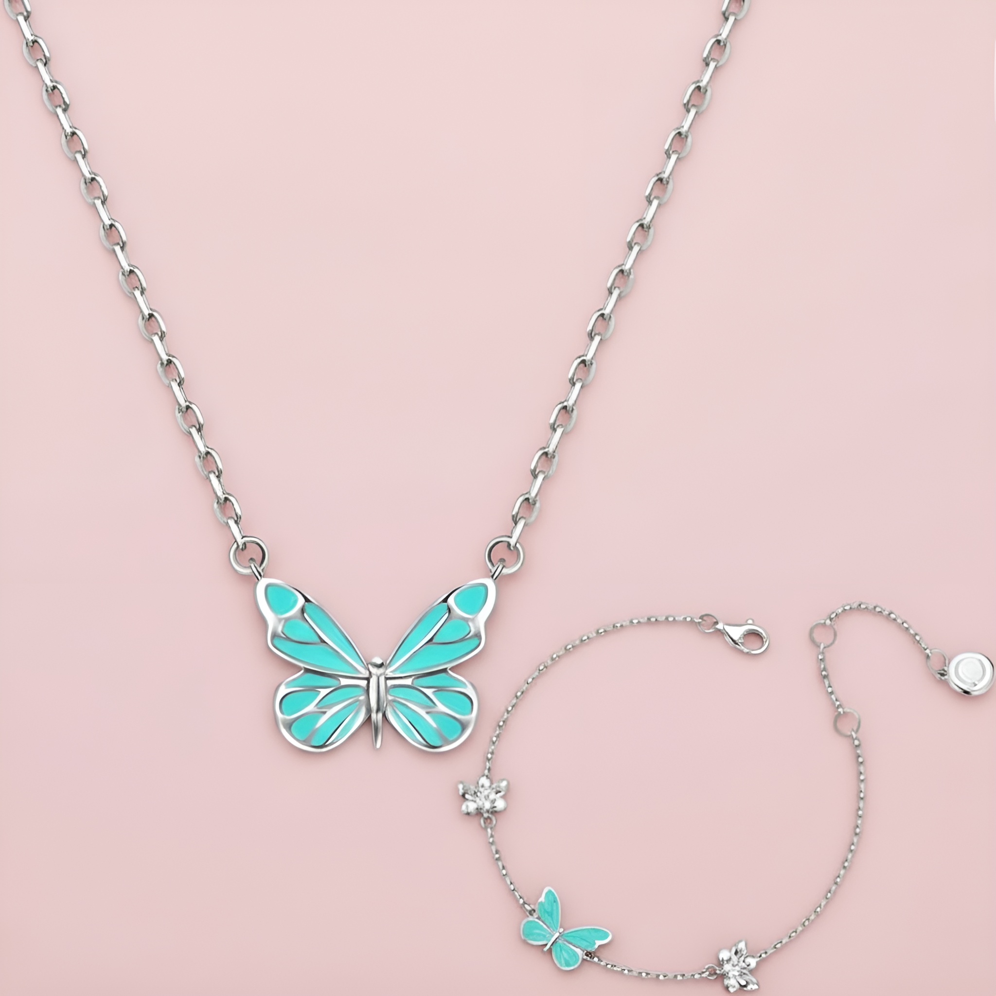 Glow Butterfly Necklace And Bracelet Set