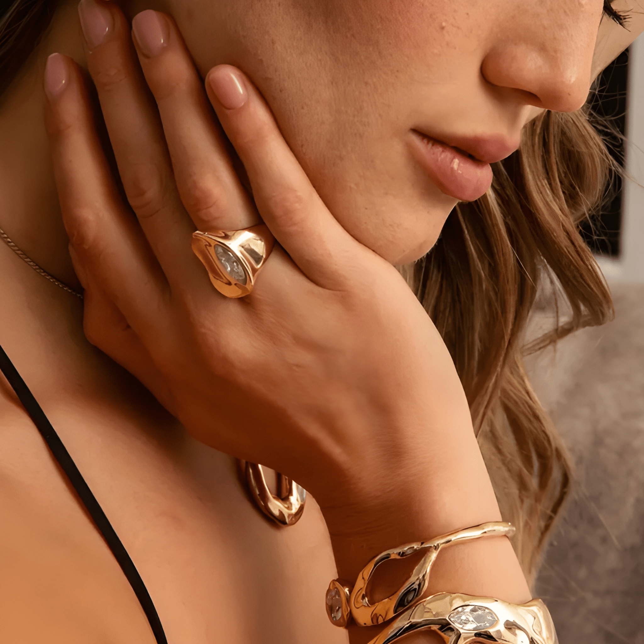 Liquid Crystal Statement Ring with Crystal Accent