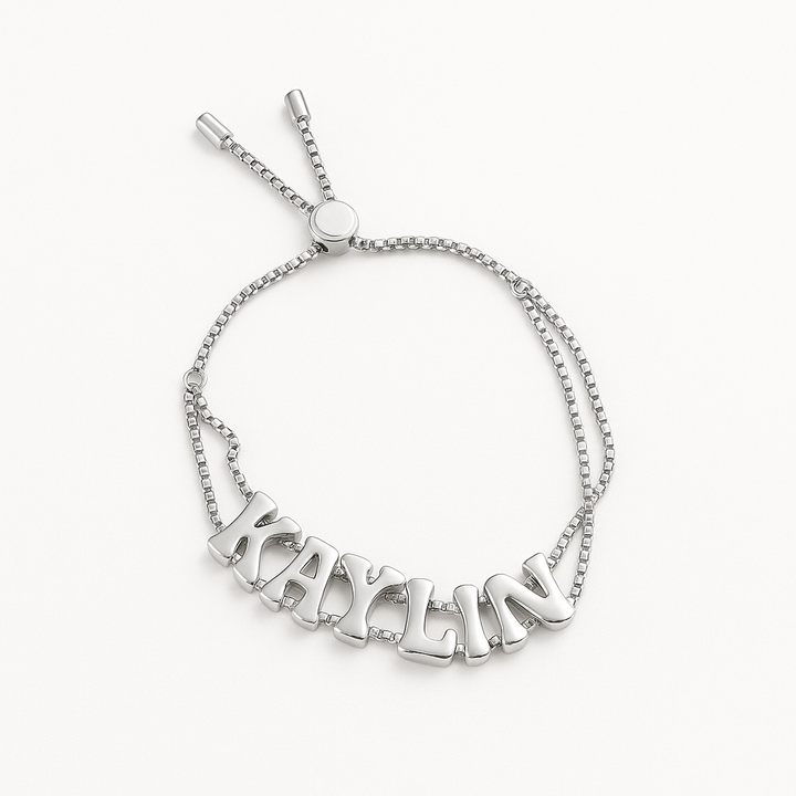 Custom Bubble Letter Name Slider Bracelet