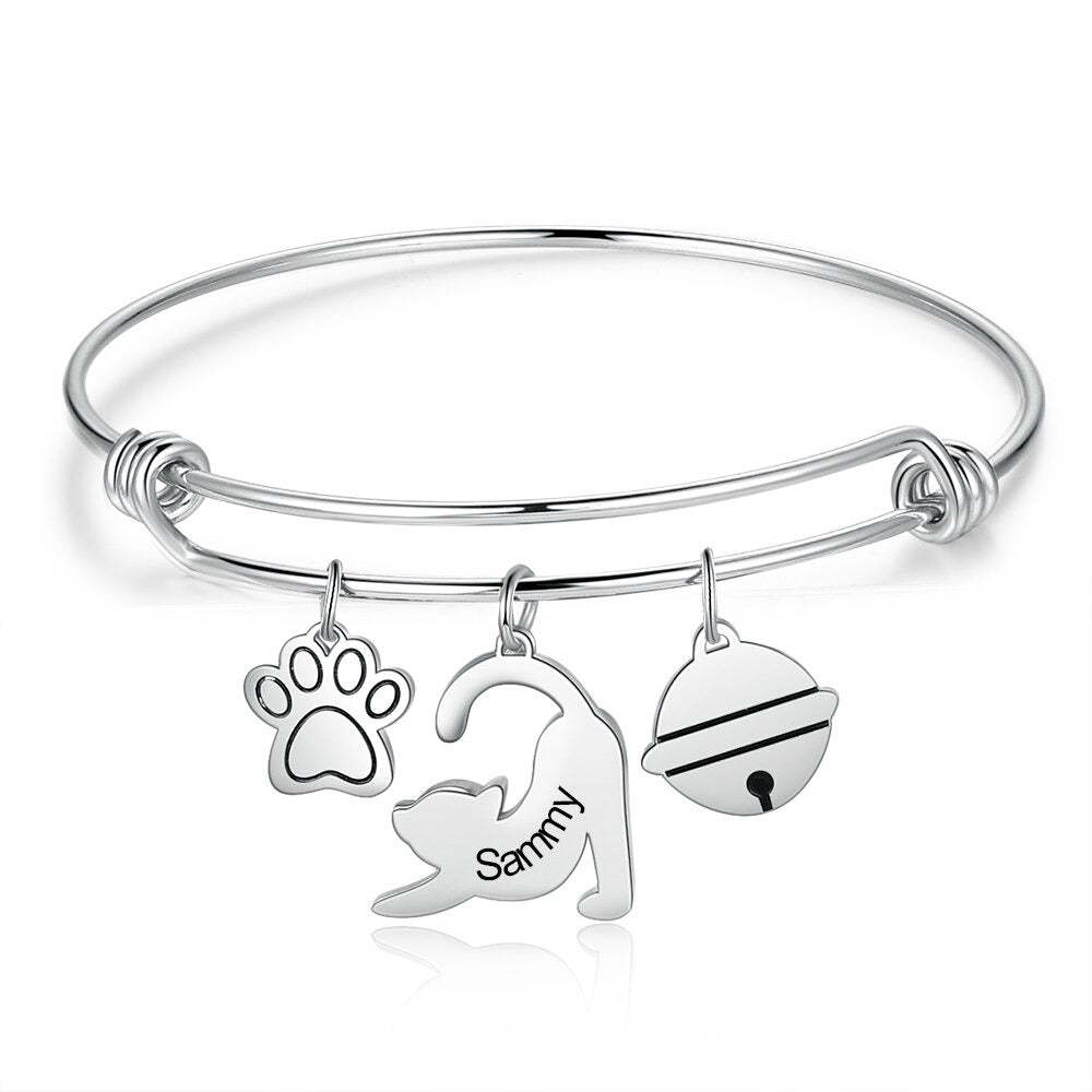 Personalized 1 Name Engraved Paw Cat Bracelet-Florence Scovel