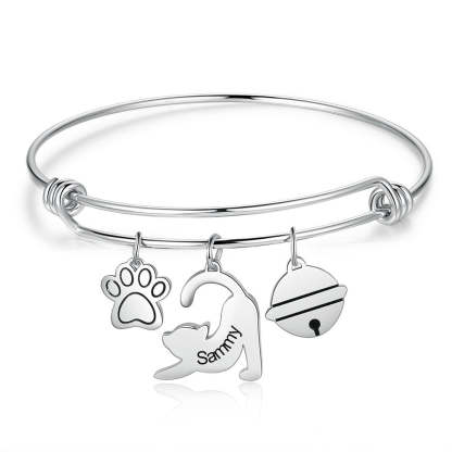 Personalized 1 Name Engraved Paw Cat Bracelet-Florence Scovel