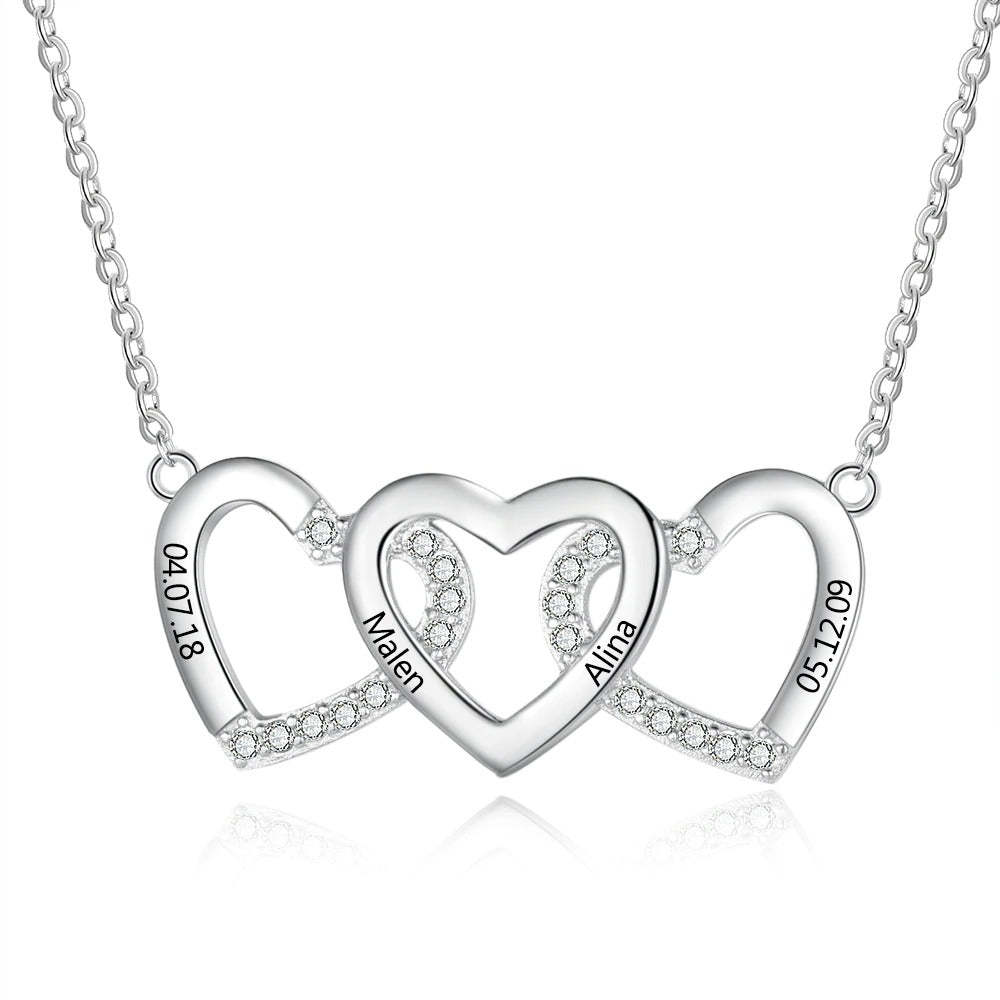 Personalized Engraved 3 Names Heart Necklace-Florence Scovel