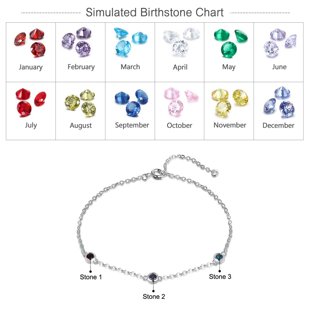 Customized 3 Birthstones Chain Bracelet For Women-Florence Scovel