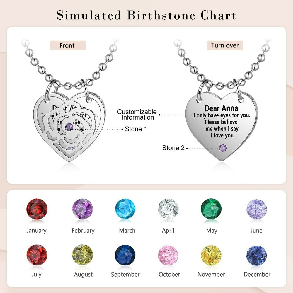 Personalized 2 Birthstone Stainless Steel Necklace-Florence Scovel