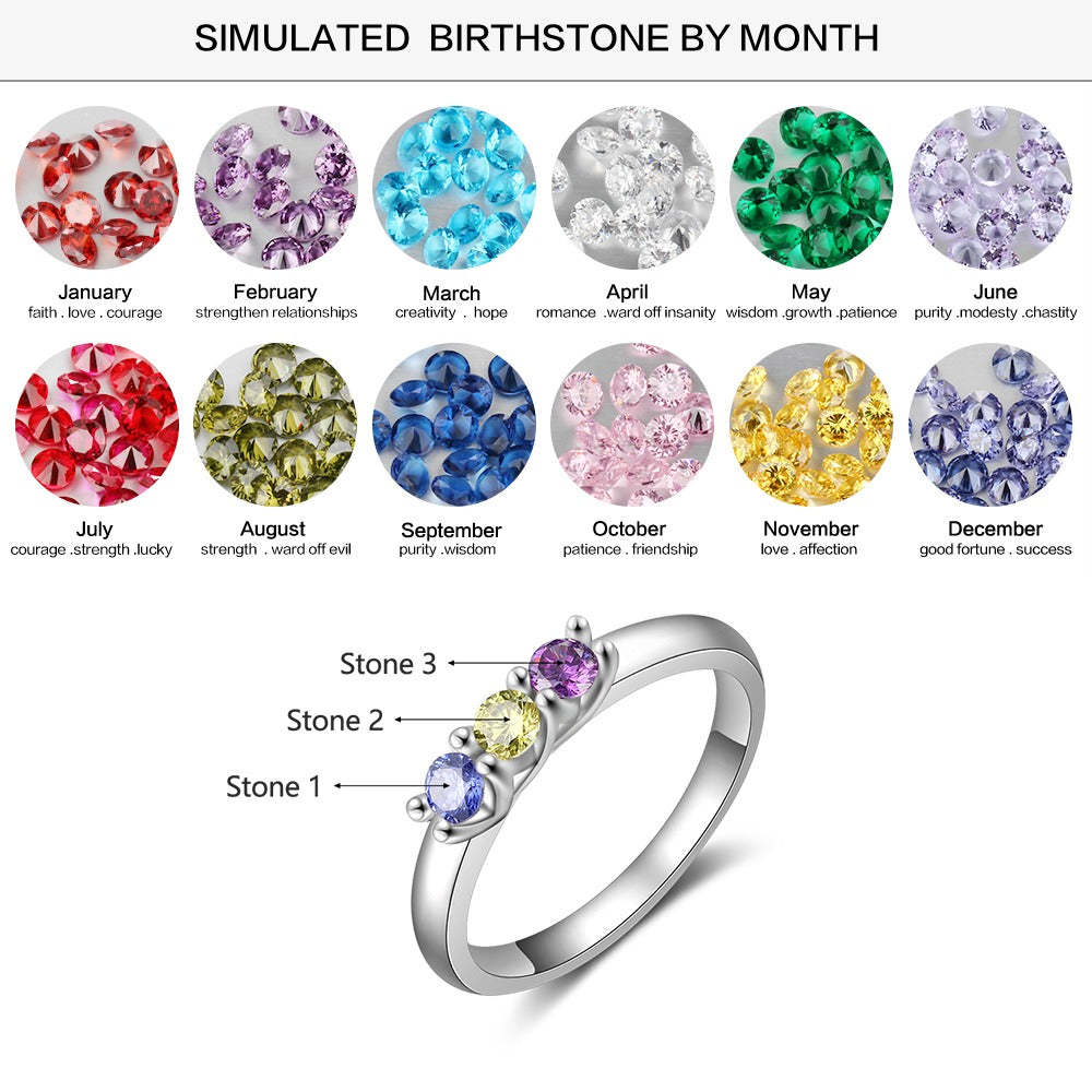 Customized Silver Color 3 Birthstone Rings For Women-Florence Scovel
