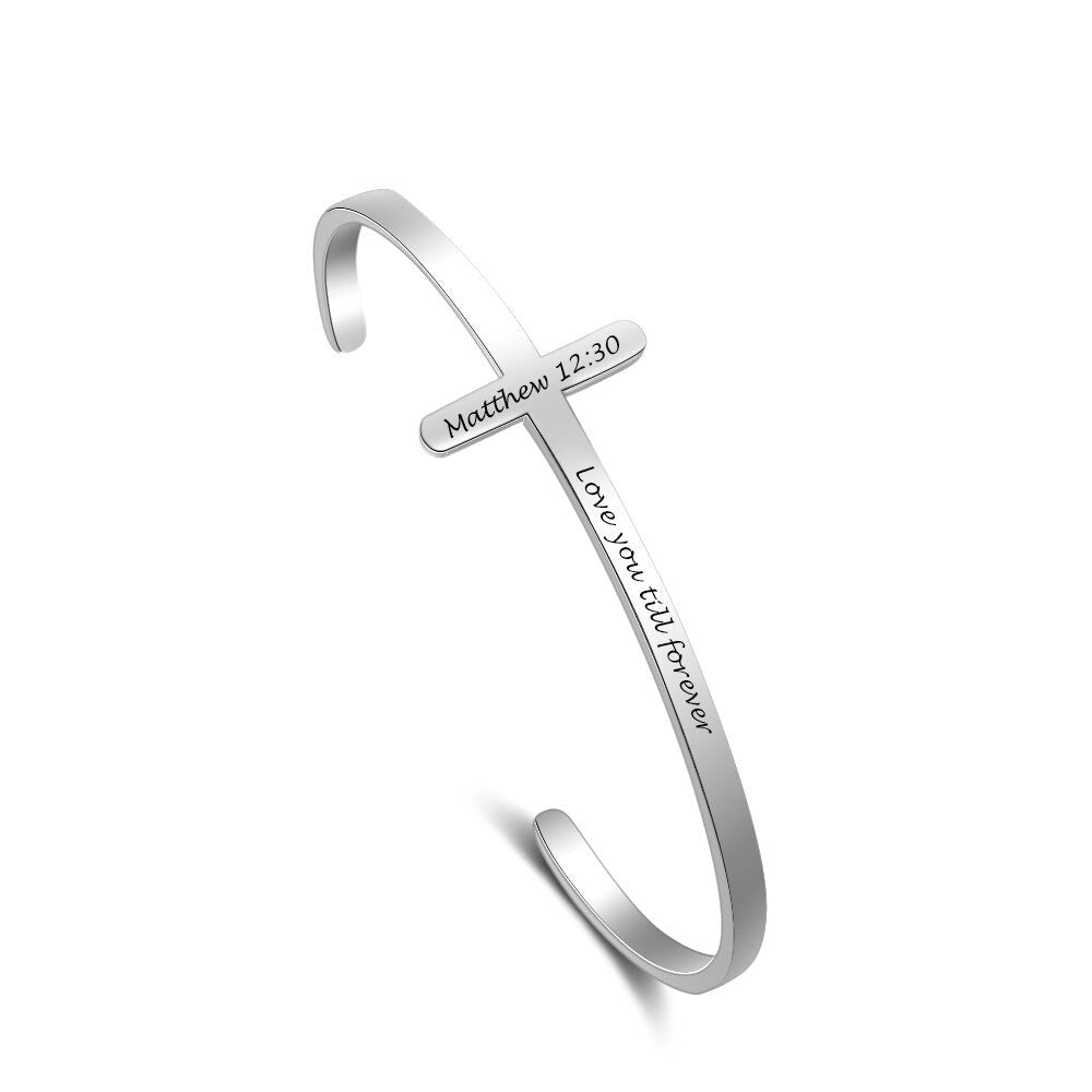 Customized Engrave Stainless Steel Cross Cuff Bracelet For Women-Florence Scovel