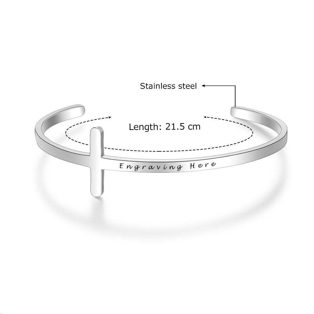Customized Engrave Stainless Steel Cross Cuff Bracelet For Women-Florence Scovel