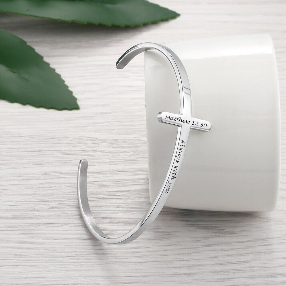 Customized Engrave Stainless Steel Cross Cuff Bracelet For Women-Florence Scovel