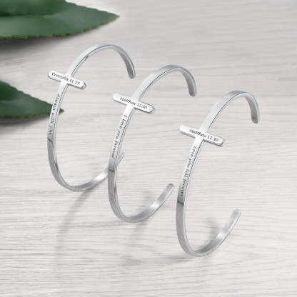 Customized Engrave Stainless Steel Cross Cuff Bracelet For Women-Florence Scovel