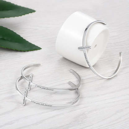 Customized Engrave Stainless Steel Cross Cuff Bracelet For Women-Florence Scovel