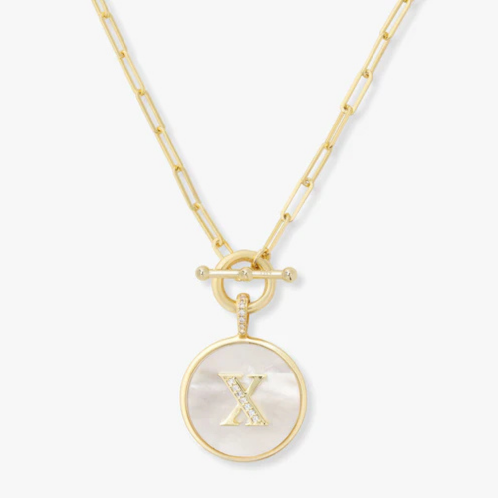 Initial Medallion Pendant Toggle Clasp Necklace