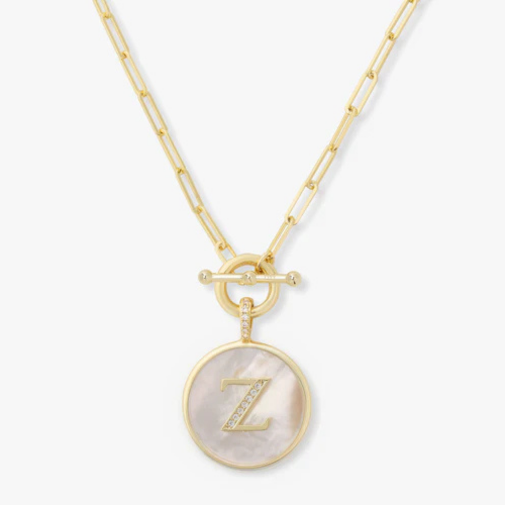 Initial Medallion Pendant Toggle Clasp Necklace