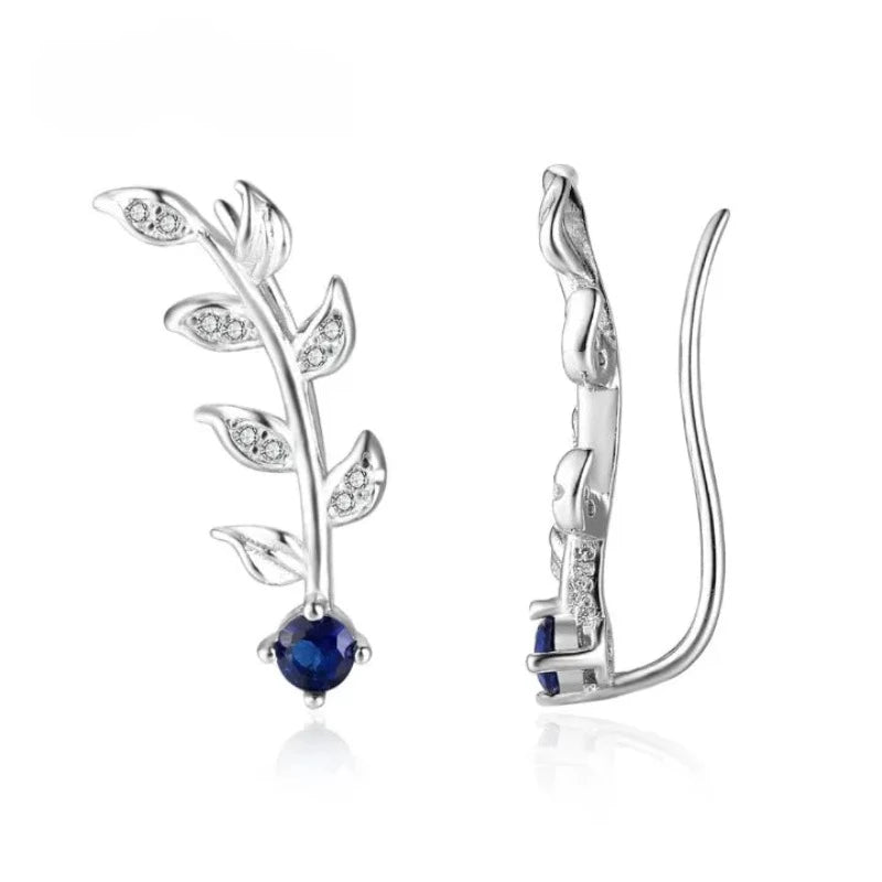 Leaves Accessories Blue Cubic Zirconia Stud Earrings-Florence Scovel