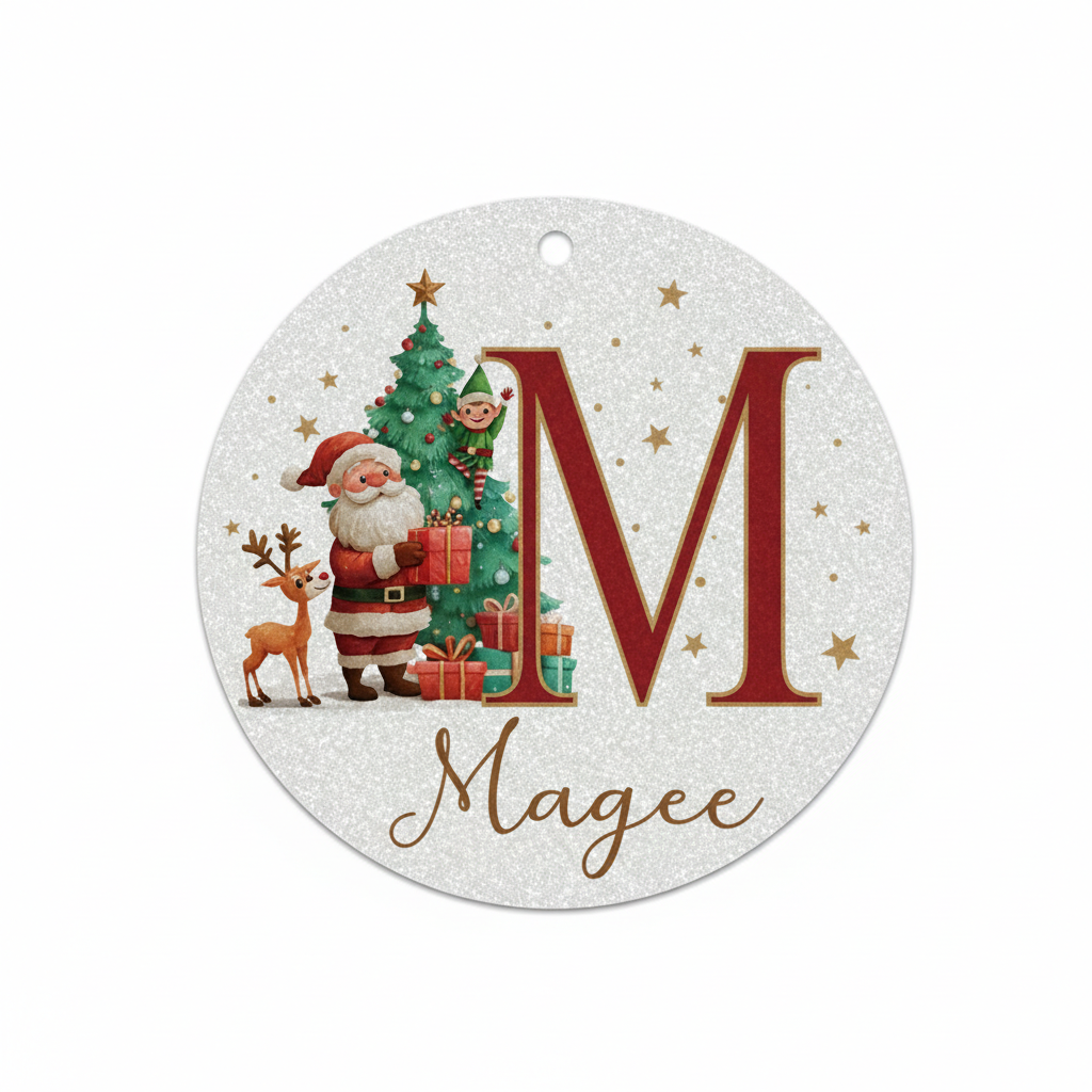2D Flat - 1pc Personalized Christmas Silver Glitter A-Z Letter Decorative Hanging Ornament