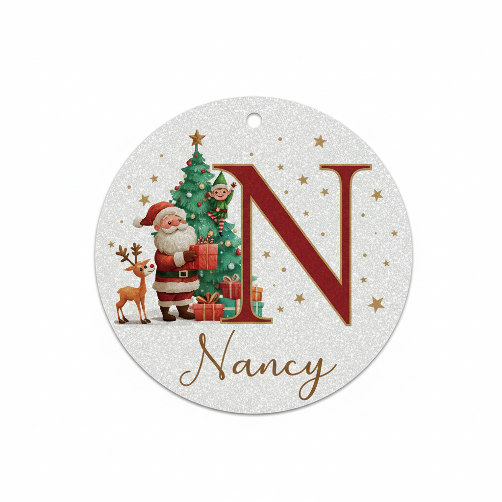 2D Flat - 1pc Personalized Christmas Silver Glitter A-Z Letter Decorative Hanging Ornament