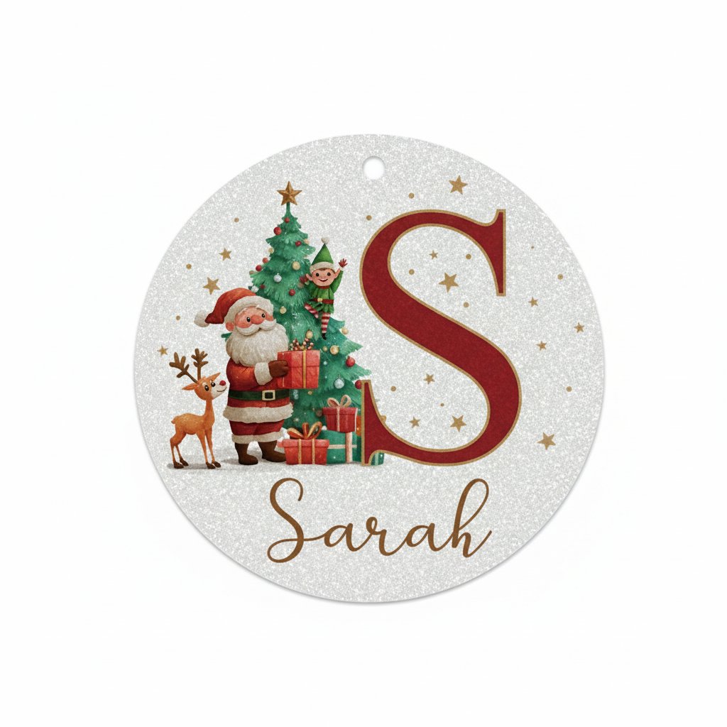 2D Flat - 1pc Personalized Christmas Silver Glitter A-Z Letter Decorative Hanging Ornament