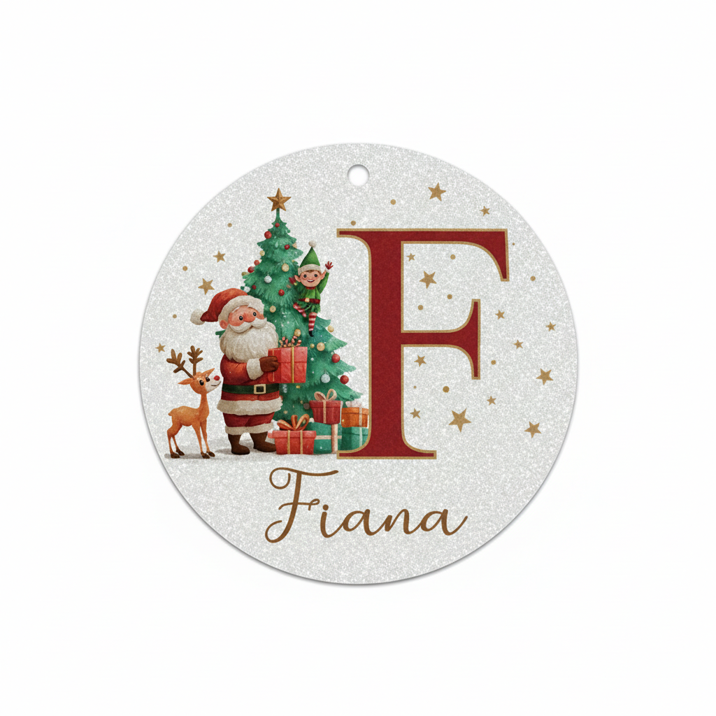 2D Flat - 1pc Personalized Christmas Silver Glitter A-Z Letter Decorative Hanging Ornament