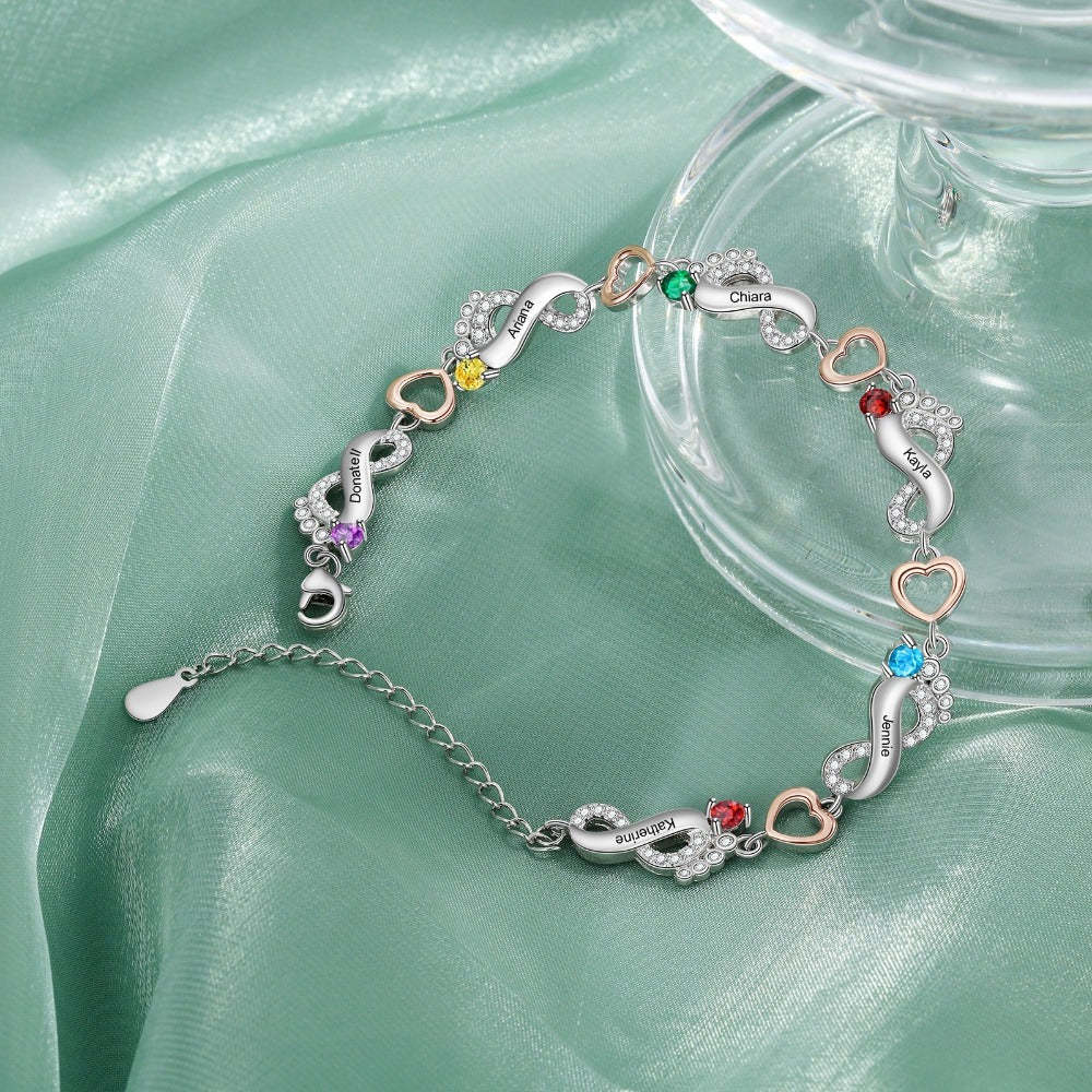 Personalized 5 Name And 5 Birthstone Baby Foot Bracelet-Florence Scovel