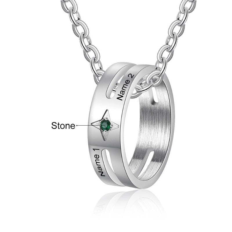 Customized Ring 1 Stone 2 Names  Necklaces For Men-Florence Scovel