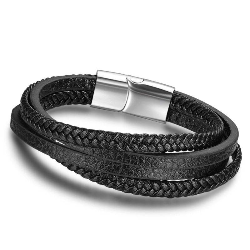 Stainless Steel Leather Bracelet For Men-Florence Scovel