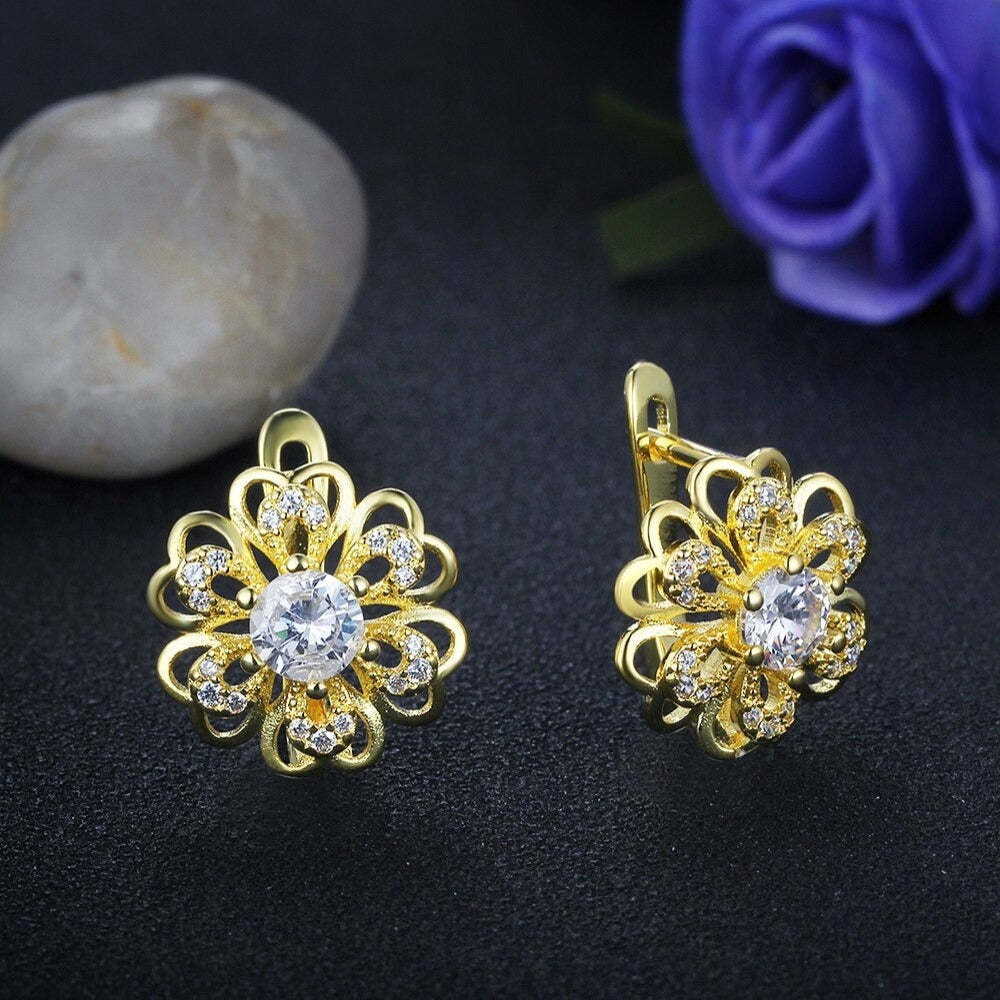 Flower Zirconia Luxury Hoop Earrings for Women-Florence Scovel