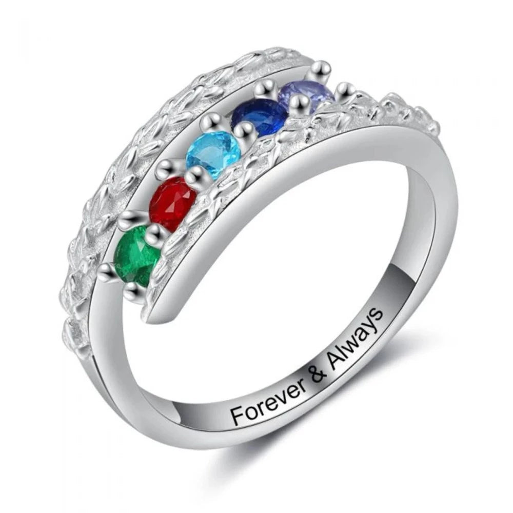 Personalized 5 Stones Engraving Mothers Rings-Florence Scovel