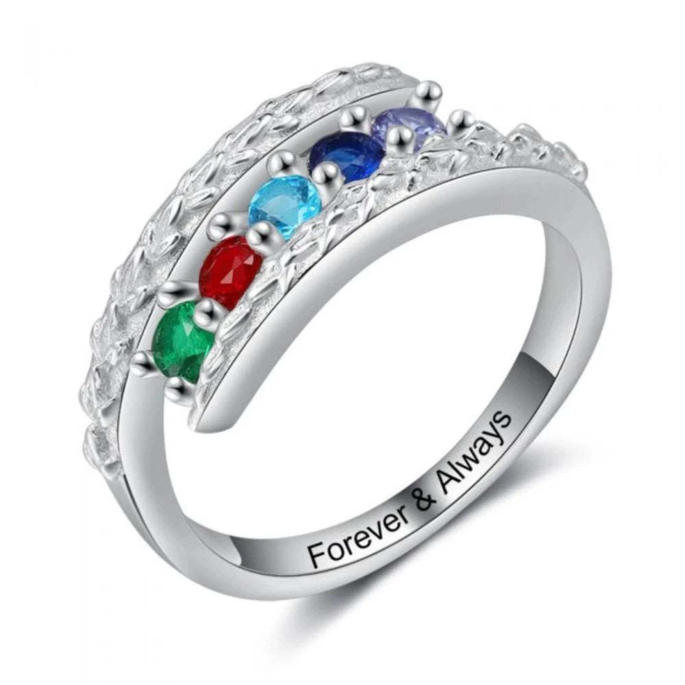 Personalized 5 Stones Engraving Mothers Rings-Florence Scovel