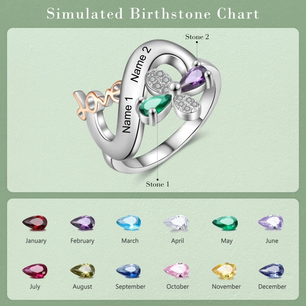 Personalized 2 Names And Stones Engraved Ring For Women-Florence Scovel