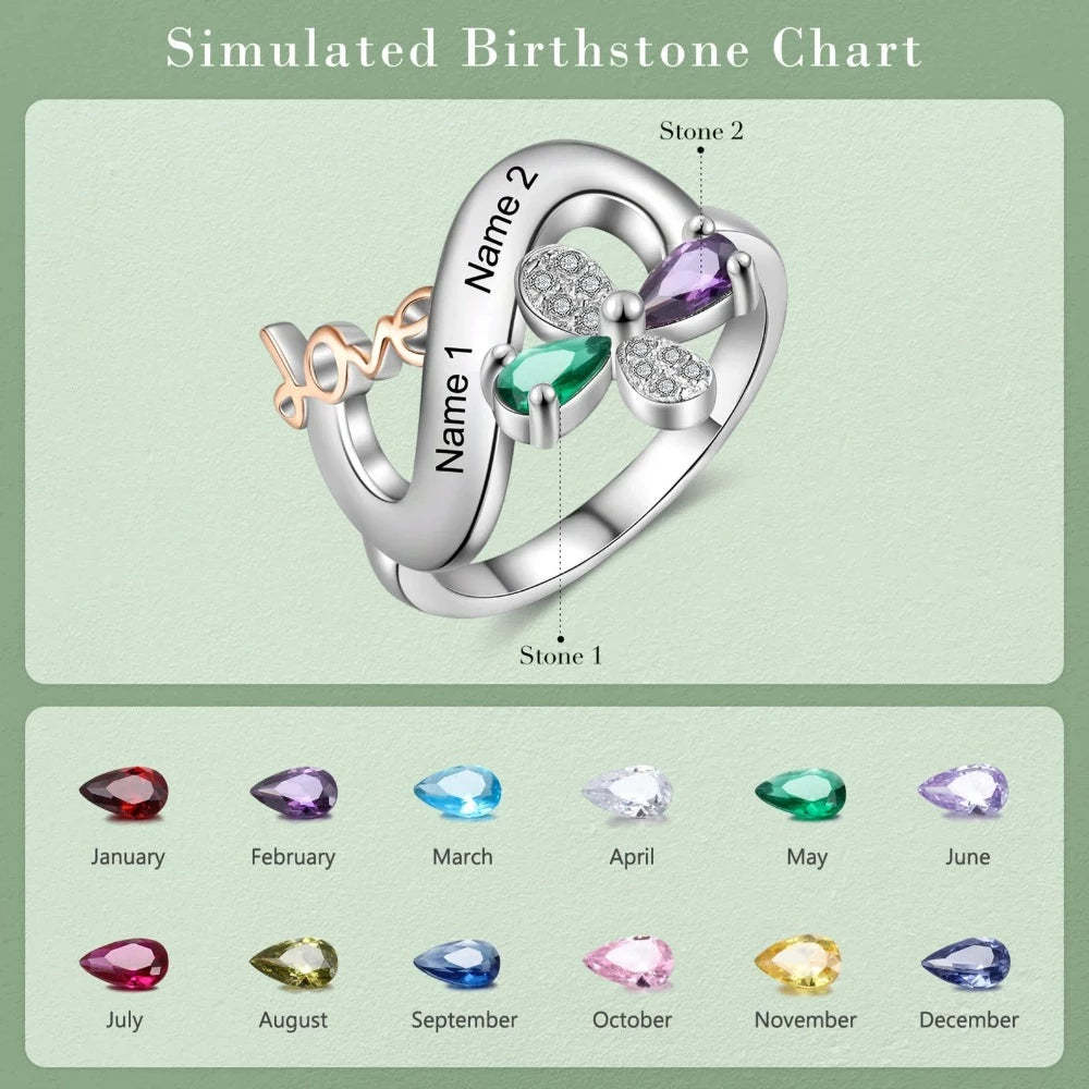 Personalized 2 Names And Stones Engraved Ring For Women-Florence Scovel