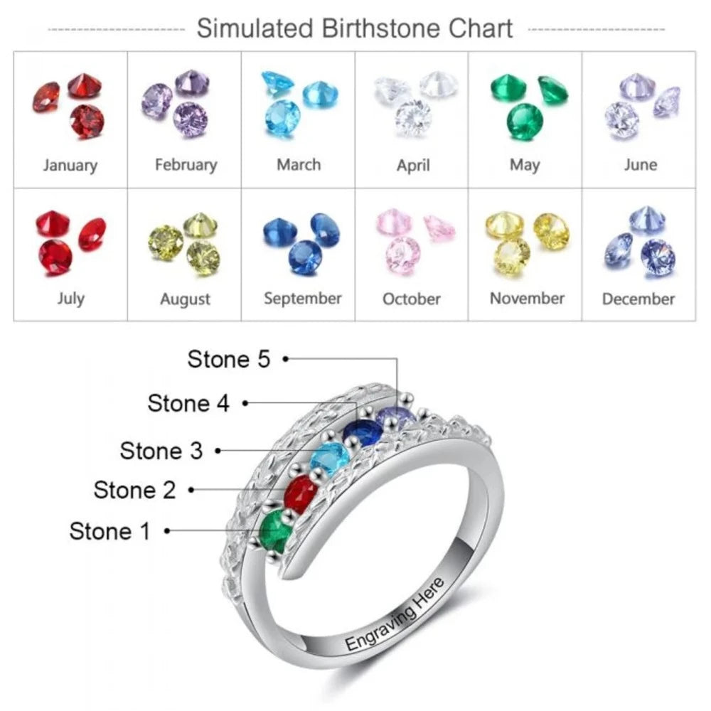 Personalized 5 Stones Engraving Mothers Rings-Florence Scovel