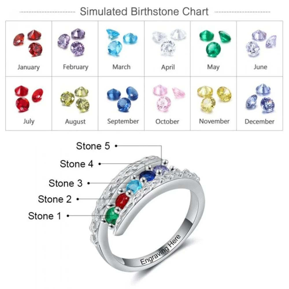 Personalized 5 Stones Engraving Mothers Rings-Florence Scovel