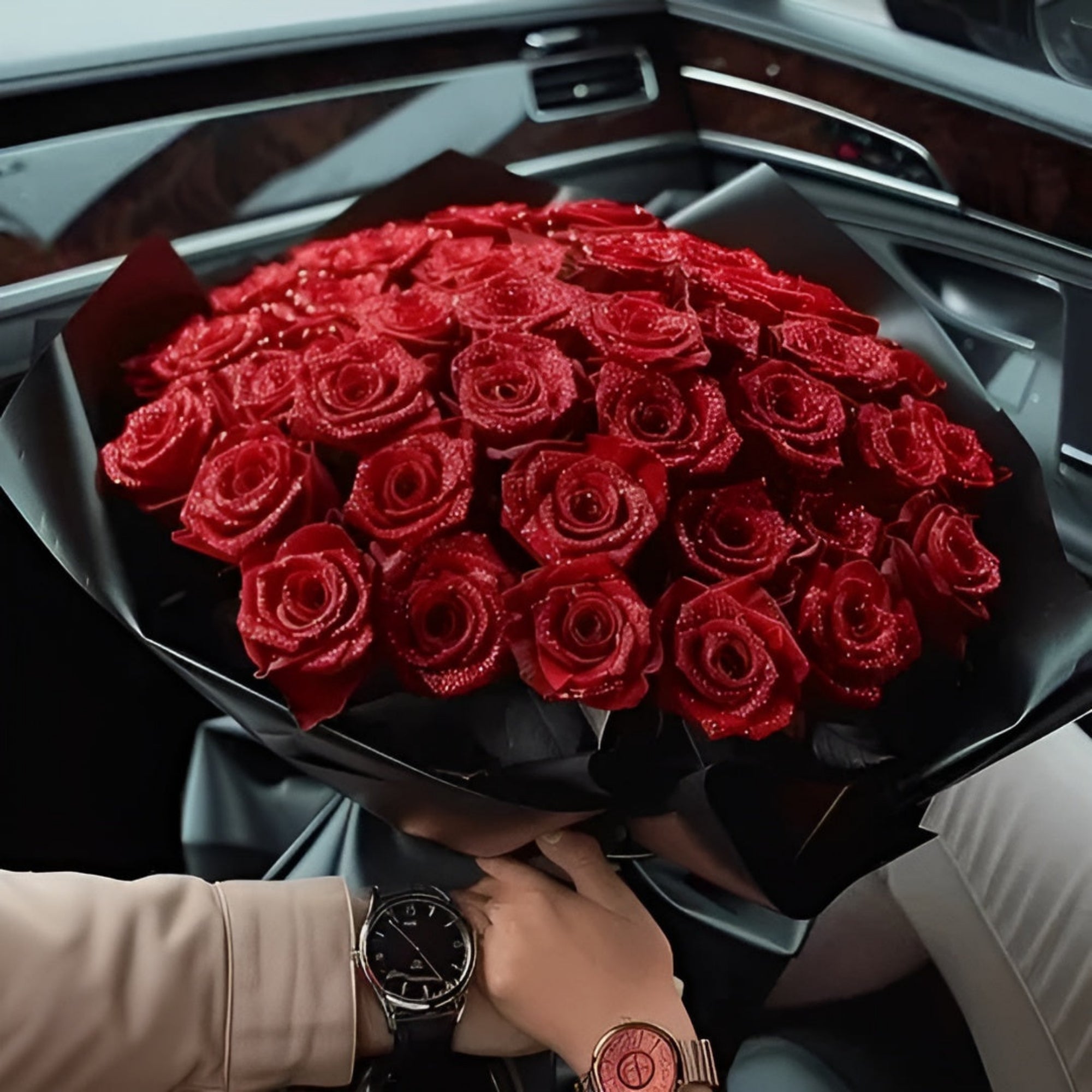 Customizable Glitter Rose Bouquet With Decorative Crown And Butterflies-Florence Scovels