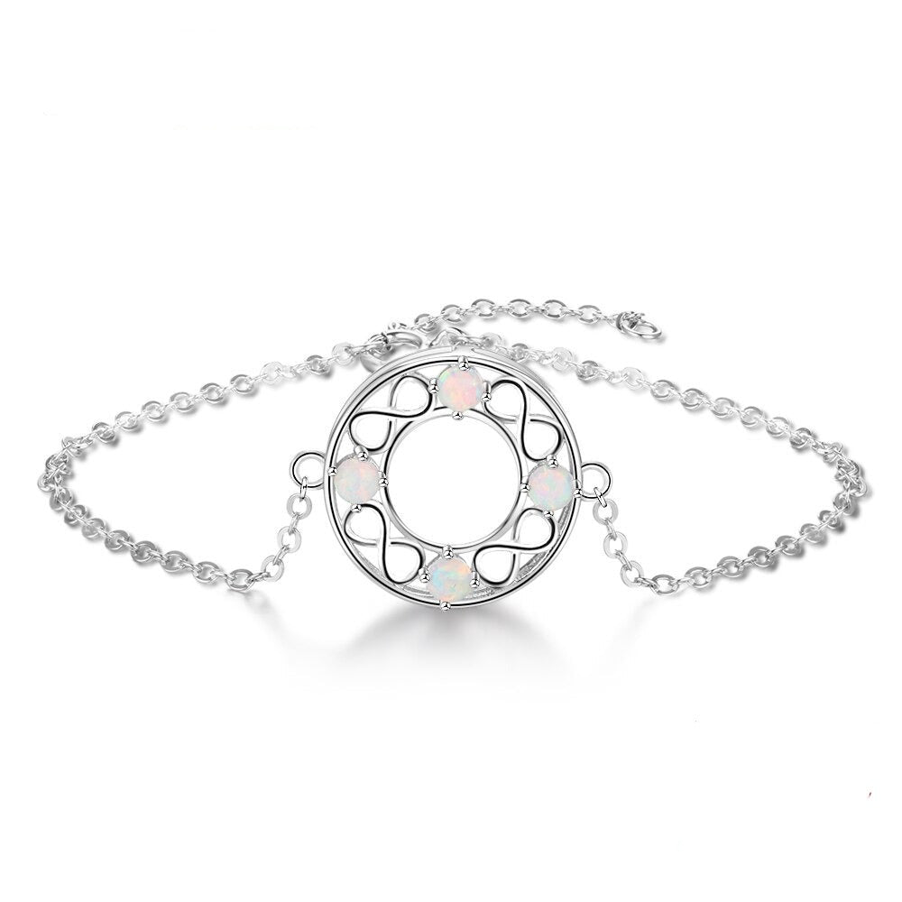 Infinity Hollow Round Milky Opal Stone Bracelets-Florence Scovel