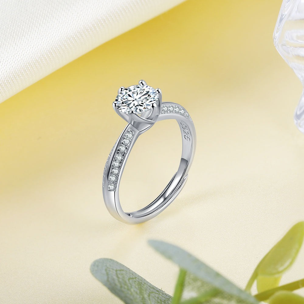 Moissanite Sterling Silver Engagement Ring-Florence Scovel