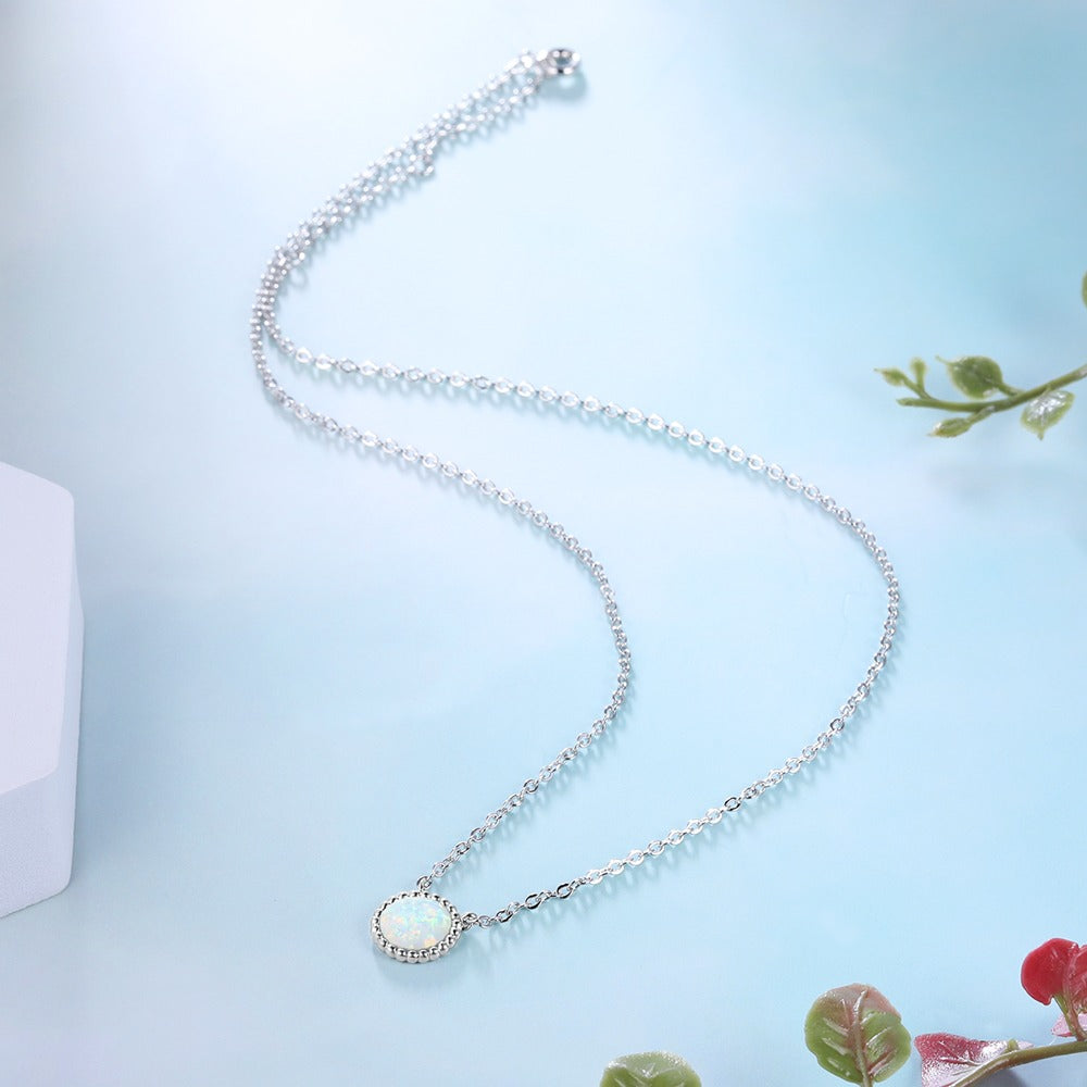 Classic Style Silver White Opal Color Necklace-Florence Scovel