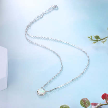 Classic Style Silver White Opal Color Necklace-Florence Scovel