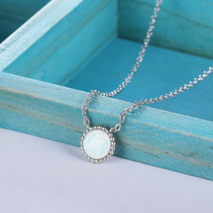 Classic Style Silver White Opal Color Necklace-Florence Scovel