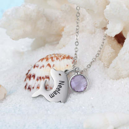 Personalized 1 Name And 1 Birthstone Dolphin Necklace-Florence Scovel