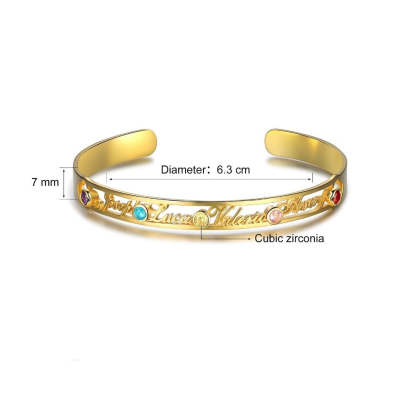 Customized Name Cuff 5 Birthstone Bracelet For Women-Florence Scovel